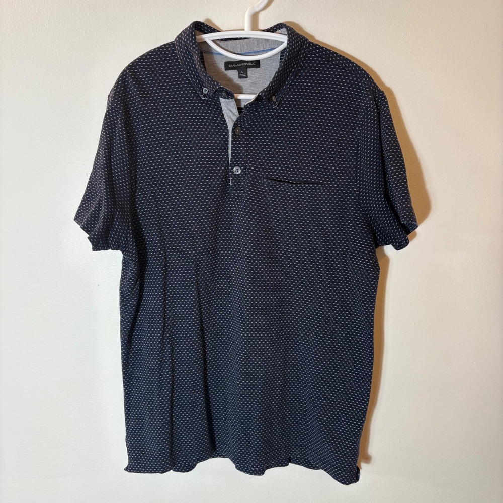 Banana Republic Mens Navy Blue Short-Sleeve Polo Shirt Size Large